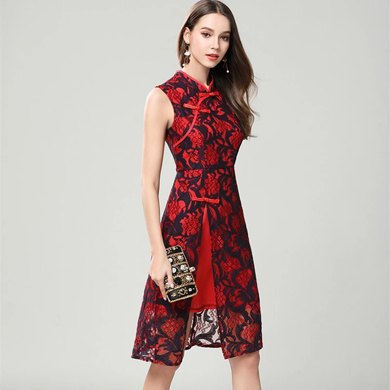 Новинка 2017 года Для женщин летнее платье Высокое качество китайский Стиль черный