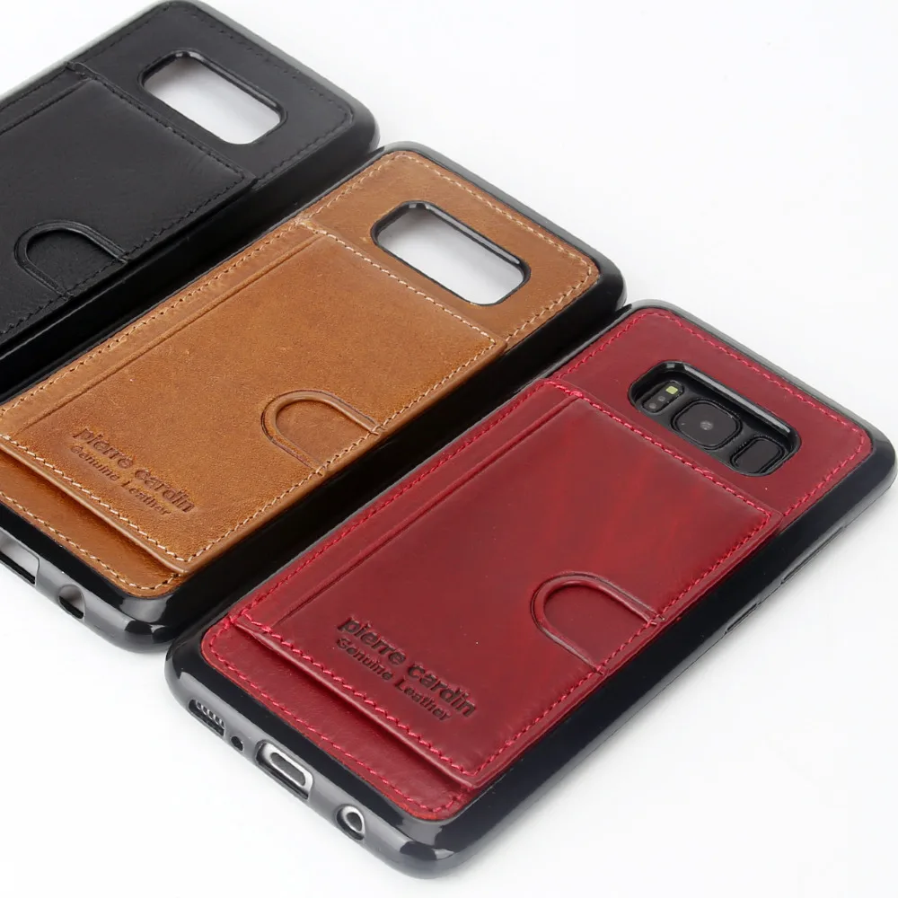 Чехол для Samsung Galaxy S8 Plus Pierre Cardin из натуральной кожи с держателем карт подставкой
