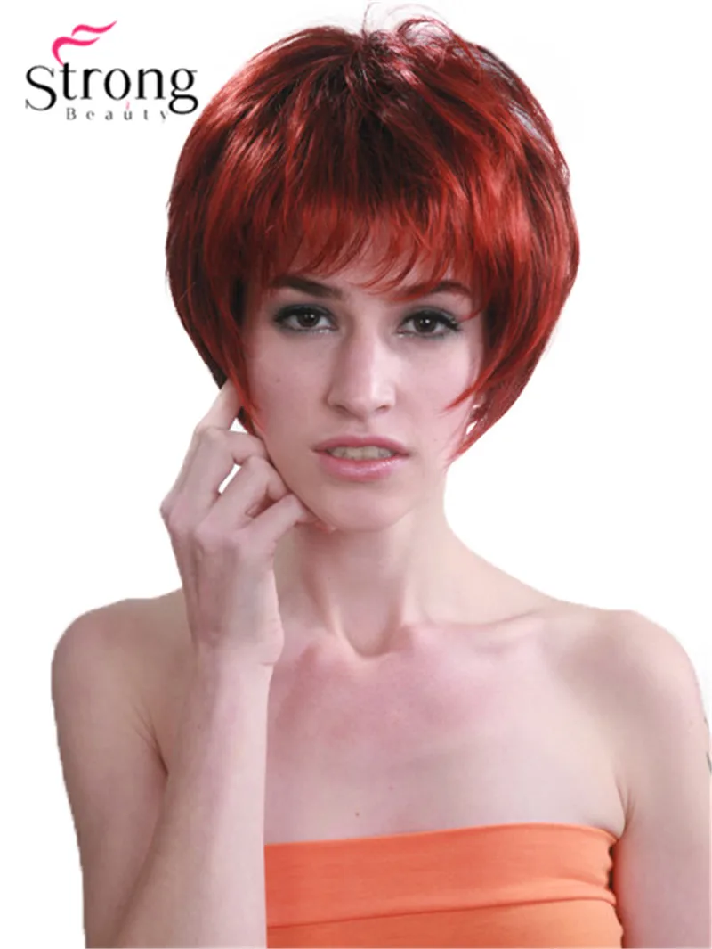 StrongBeauty красный микс черный короткий мягкий слоистый парик полный синтетический парик для женщин