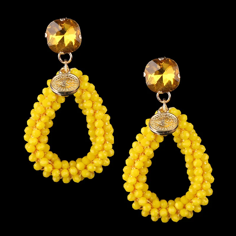 GEREIT Oorbellen Handmade Resin Beaded Crystal Earrings Aretes Largos Baroque Big Long Drop Women Wedding Party Jewelry | Украшения и