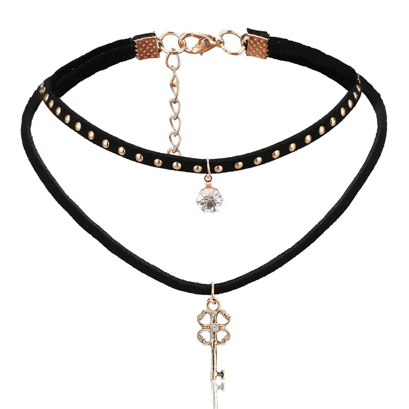 [JIMORE] Многослойные Бархат Горный Хрусталь Ожерелье Ожерелья Черный Воротник