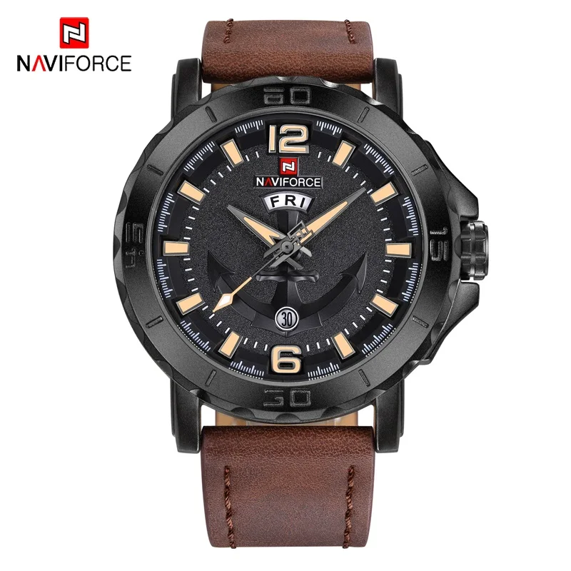Brown Yellow NAVIFORCE мужские часы модные водонепроницаемые аналоговые Дата Часы мужские s кварцевые спортивные часы мужские армейские военные наручные часы Relogio - Цвет: Brown Yellow