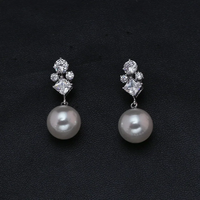 Набор свадебных ювелирных изделий из прозрачного циркония и жемчуга 18KWG AAA с