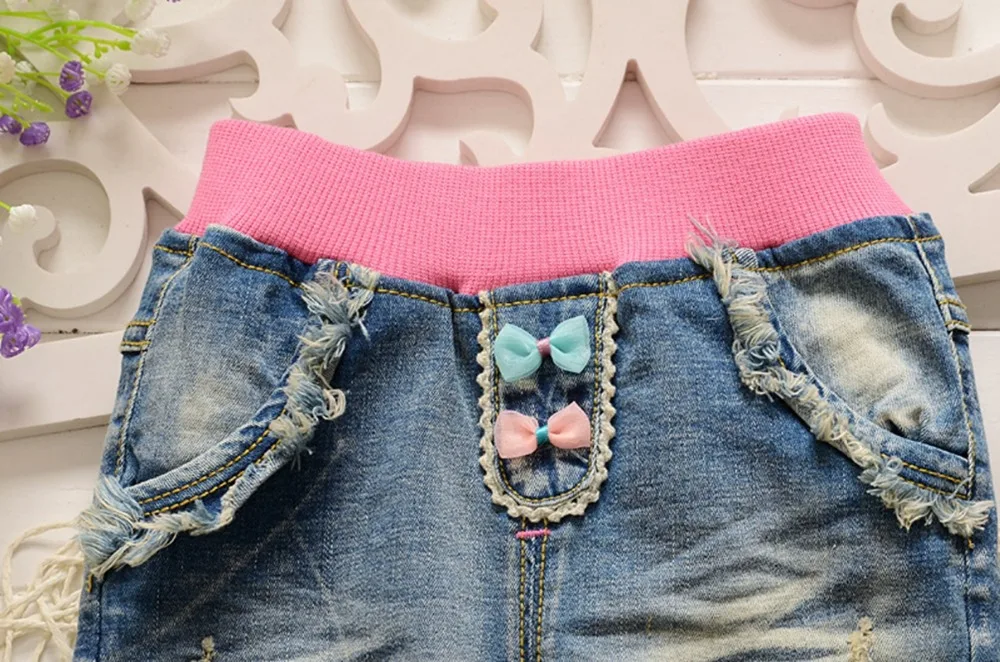 Осенне зимние джинсы с милым кроликом и бантом для маленьких девочек штаны