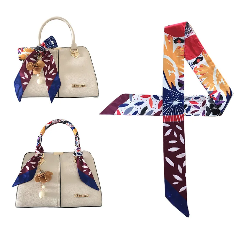 

Bag Scarf 2019 New Brand Small Silk Scarf For Women Print Headwear Handle Bag Ribbon Fashion Skinny Long Bands Neck Tie Scarves