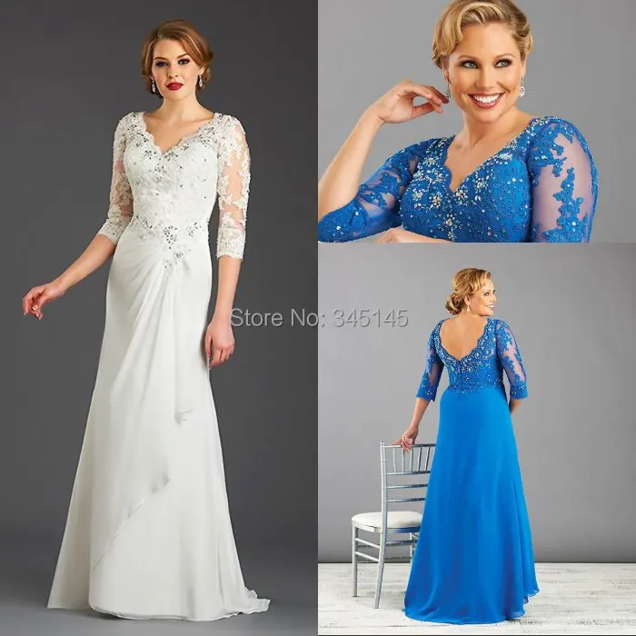 Blue Plus Size Mother Of The Bride Dress With Sleeve Chiffon Women Formal Mom Gown Custom Made 10 12 14 16 18 20 22 24 26 | Свадьбы и