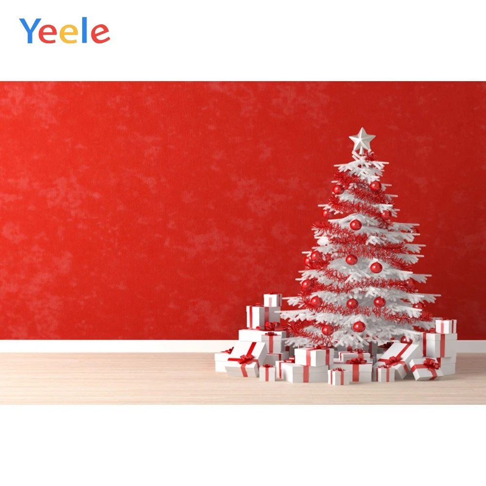 

Yeele Christmas Tree Red Wall Wooden Floor Photocall Gifts Baby Photography Backgrounds Photographic Backdrops for Photo Studio