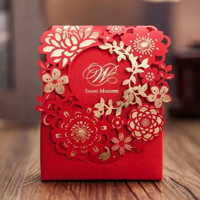 CB5522 Красный Лазерная резка Свадебный Box/коробка конфет/Chocolate матч CW5522