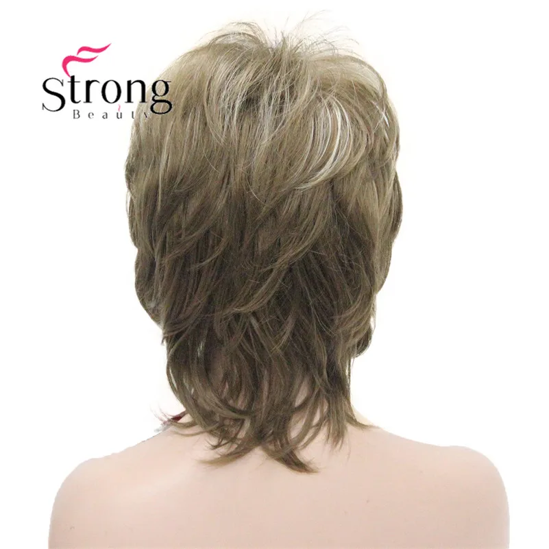 StrongBeauty короткий пушистый слоистый светильник коричневый высокий светильник ed Классический колпачок полный синтетический парик женские волосы парики - Цвет: 12TT26
