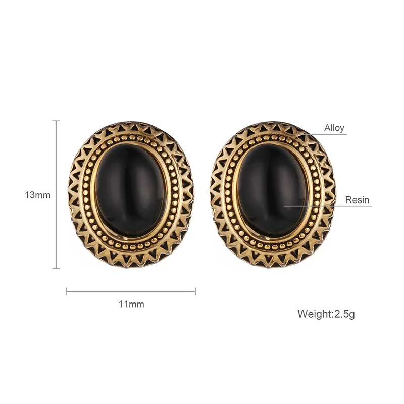 Круглые черные серьги гвоздики из смолы для женщин женские золотого цвета сплава