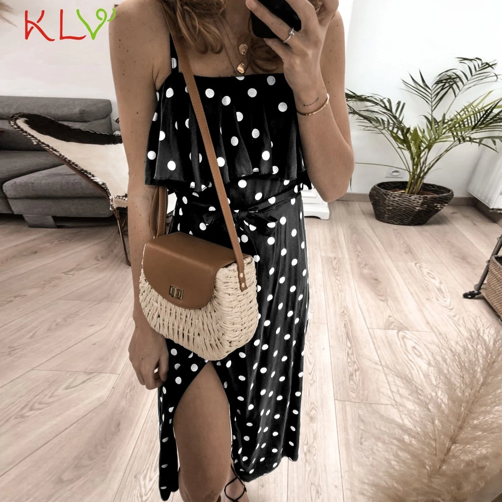 Dress Women Vintage Dot Ruffles Calf Summer Elegant Empire Casual Party Night 2019 PlusSize Vestidos Robe Femme 19My|Женские платья| |