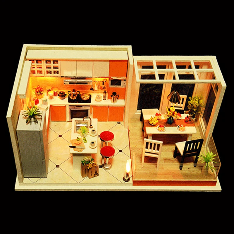 Мебель кукольный дом деревянный миниатюрный DIY кукольный домик набор мебели собрать С Пылезащитным покрытием Куклы Домашние игрушки для Рождественский подарок