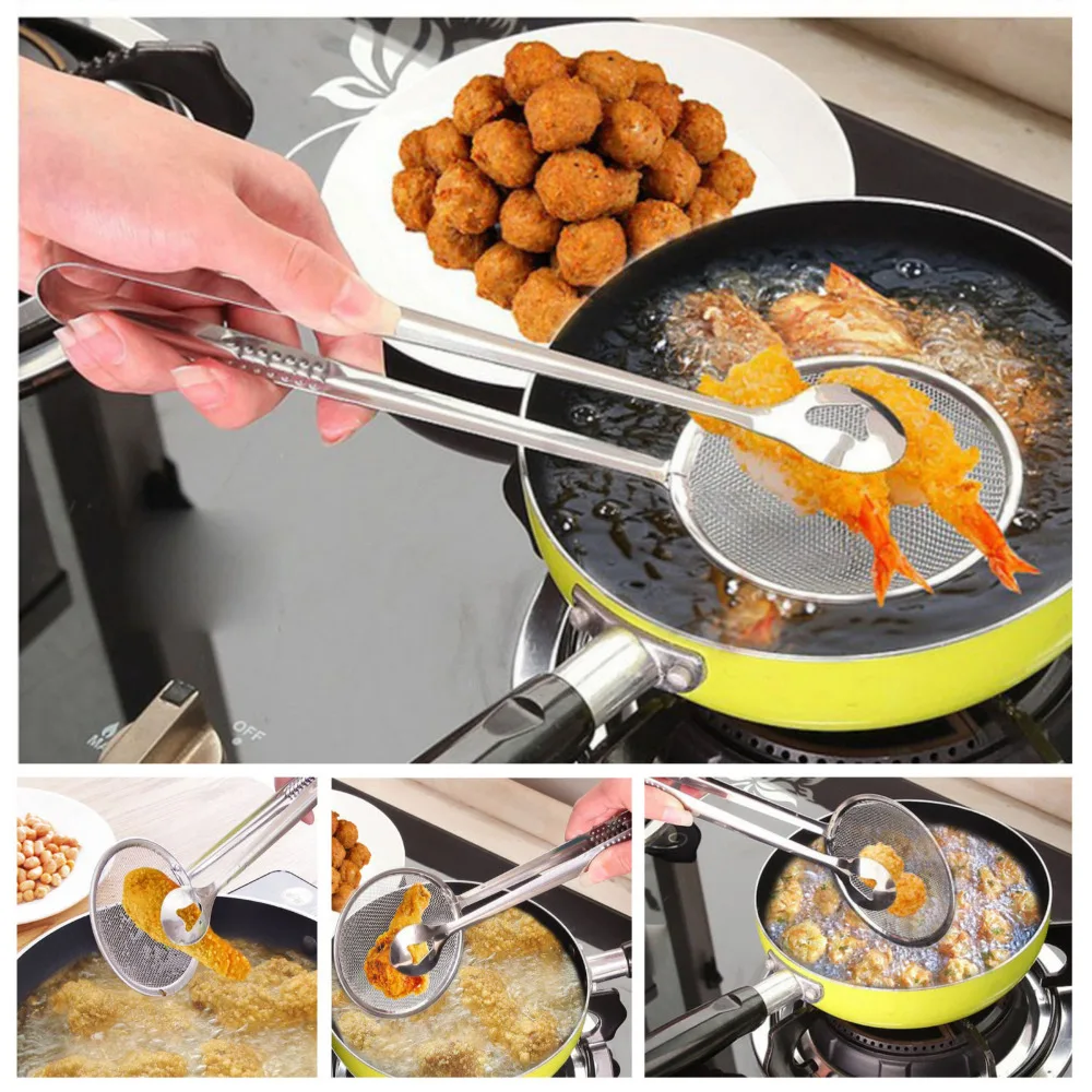 Многофункциональная фильтрующая ложка с зажимом пищевая кухня масло-Жарка салат фильтр bbq дуршлаги из нержавеющей стали сита