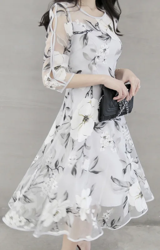 Женское летнее платье Пляжное с рукавом 3/4 повседневное до середины икры