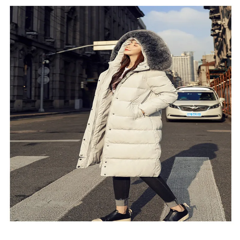 OMLESA Fox Fur Large Collar Coat 2018 Winter New Women's Down Jacket Thickening Long Hooded Over The Knee Tide Outer SX13 | Женская