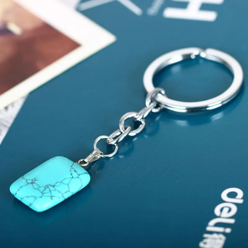 Цветной натуральный камень квадратный брелок для ключей женщин и мужчин