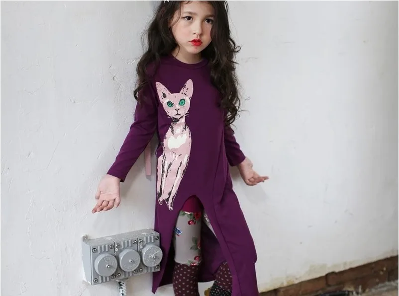 Children's Girl Shirt Dress Long Sleeve Animal Patterns Cotton Birthday Party Irregular Dresses Kids Clothing | Детская одежда и