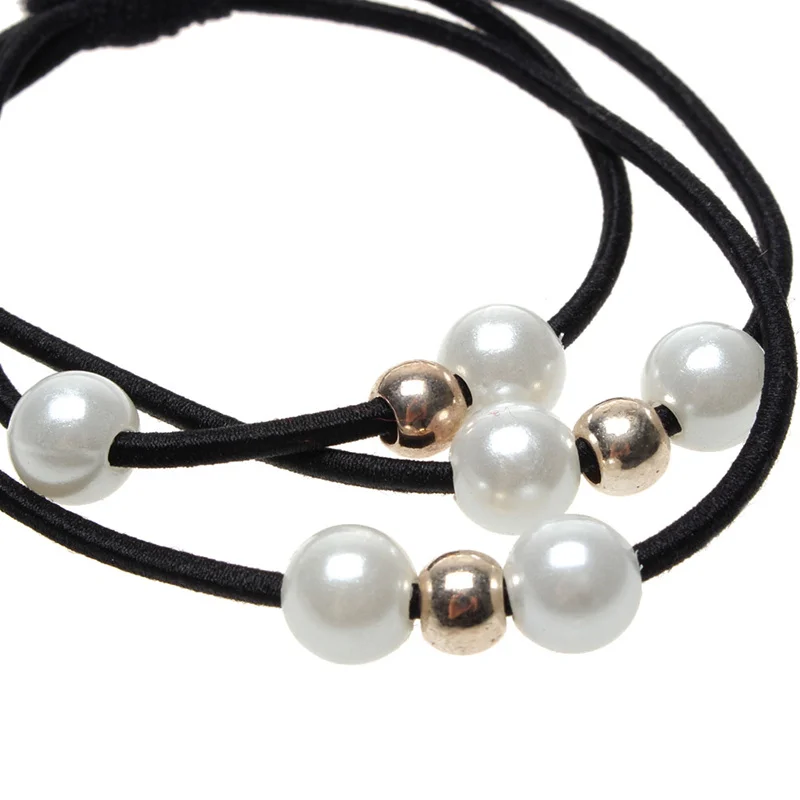 

Polyester Pearl Elastic Hair Bands Women Headwear Ponytail Hair Ropes Accessories Lady Girls Adjustable Hairbands Ribbons