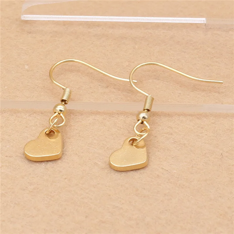 

316 L Stainless Steel Real-golden Plated Women Brief Drop Earrings Heart Shape Charms Never Fade Anti Allergy