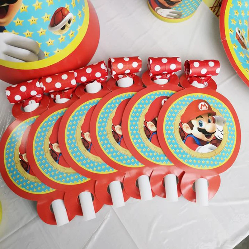 6 шт. Kawaii Super Mario Blowouts Baby Shower Марио хлопушка для детей на день рождения украшения