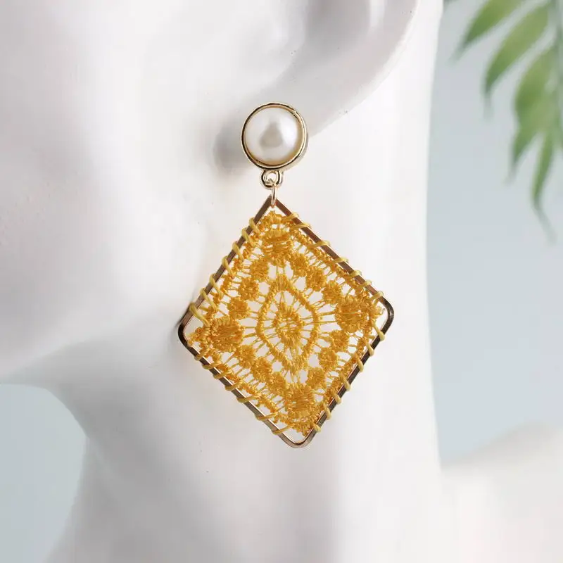 ZWPON Rhombus Tatting Black Lace Earrings for Women Jewelry Wholesale | Украшения и аксессуары
