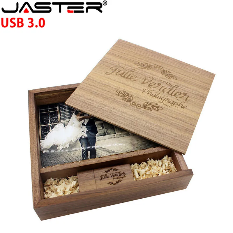 JASTER USB 3,0 орех деревянный фотоальбом usb+ коробка usb флэш-накопитель 4 ГБ 16 ГБ 32 ГБ 64 Гб 128 ГБ фотографии свадебные подарки