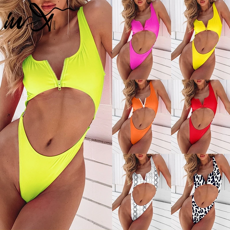 In X молния цельнокроеный купальник сексуальный с высоким вырезом бикини 2019 полый