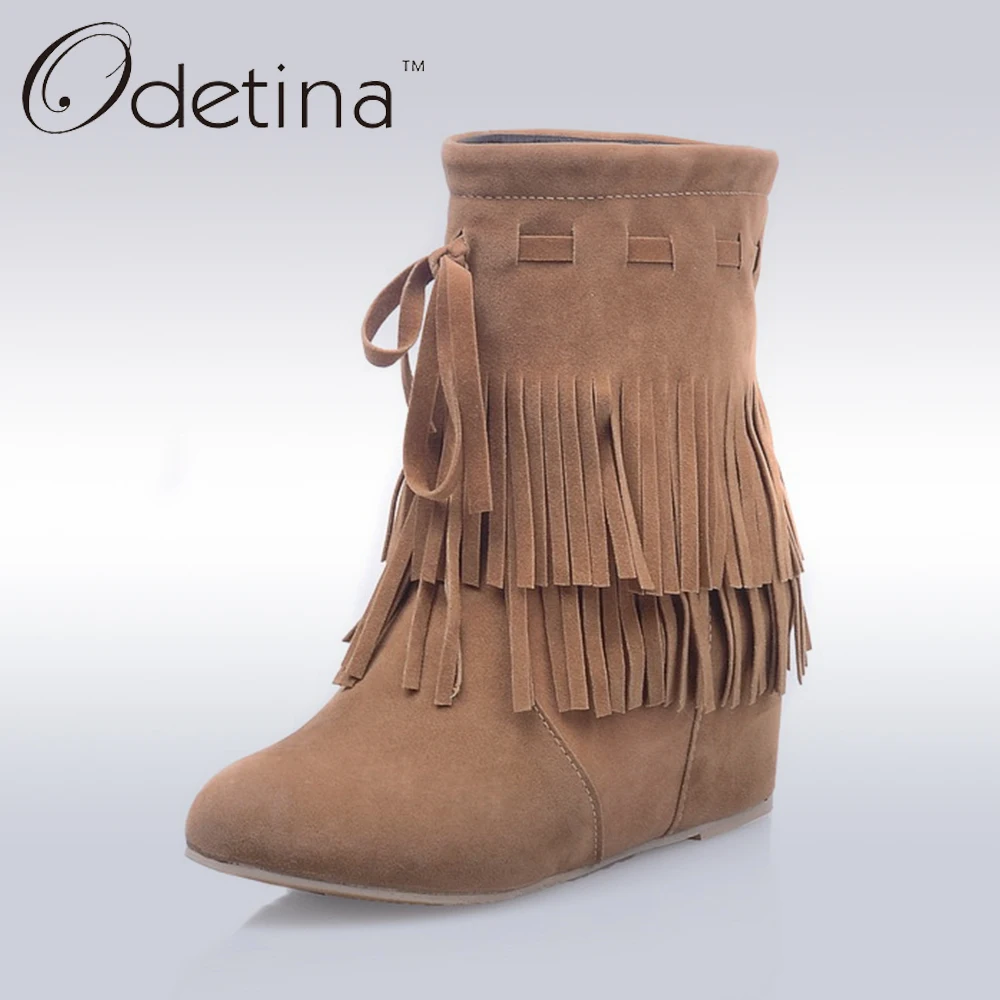 Odetina/Новинка 2019 года Женские ботинки из искусственной замши на скрытом каблуке