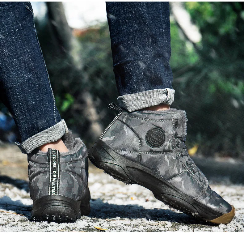 Men Waterproof Ankle Boots Winter Warm Plush Snow Boots Men Outdoor sneaker Work Boots Male Rubber Winter Men's boots Size 46
