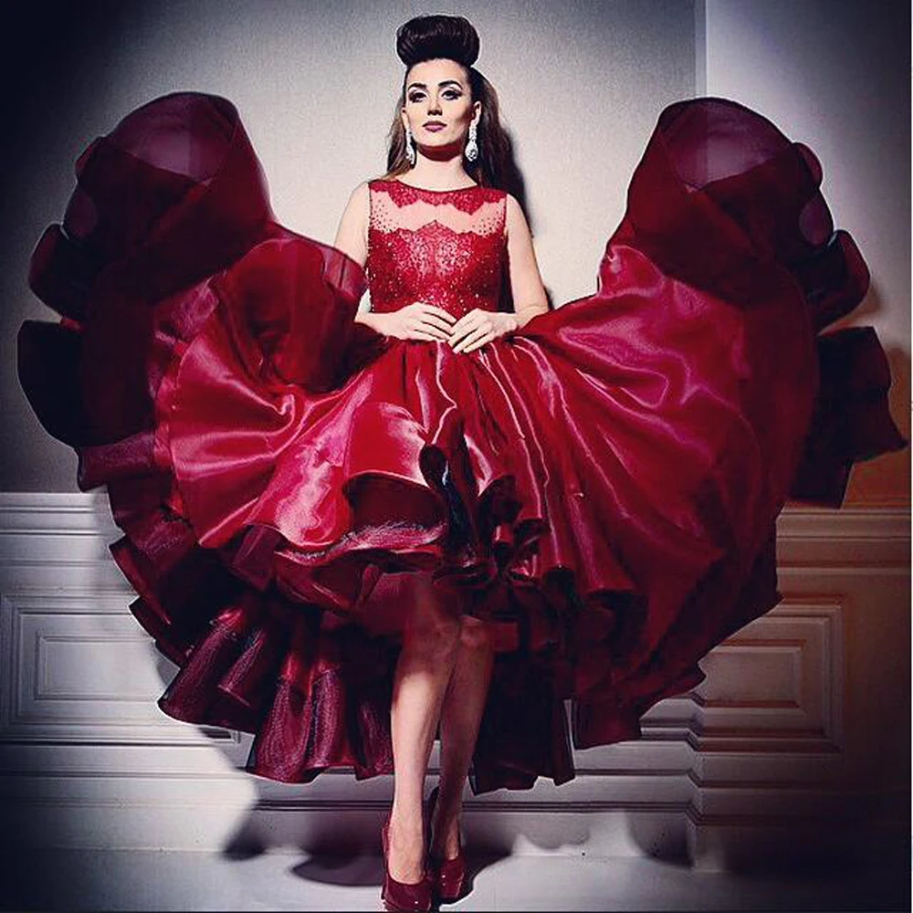Роскошное потрясающее Пышное Платье с оборками Hi Lo Бордовое платье аппликацией