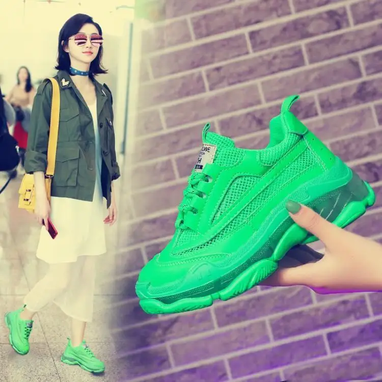 Светло-желтые зеленые кроссовки для женщин Лоскутная сетка кожа теннис Chaussures Femme