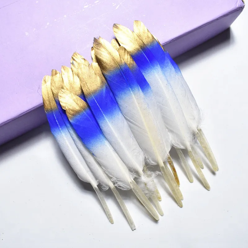 Royal blue Gold 20 шт/партия Окрашенные золотые пудры окунутые гусиные перья для поделок 10-15 см/4-6 дюймов перо фазана для изготовления ювелирных изделий - Цвет: Royal blue Gold