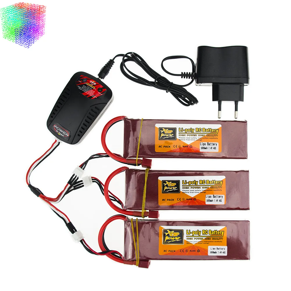 3 шт. ZOP Lipo 7 4 в 5000 мАч аккумулятор 40C T xt60 разъем с зарядным устройством кабелем для