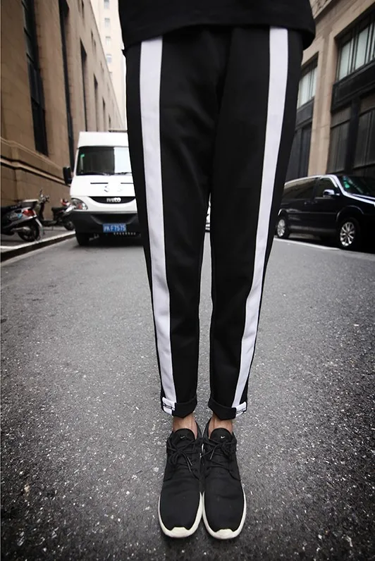 

Новинка 2016, модные мужские черно-белые брюки, свободные облегающие брюки, брюки, мужские костюмы певицы, одежда