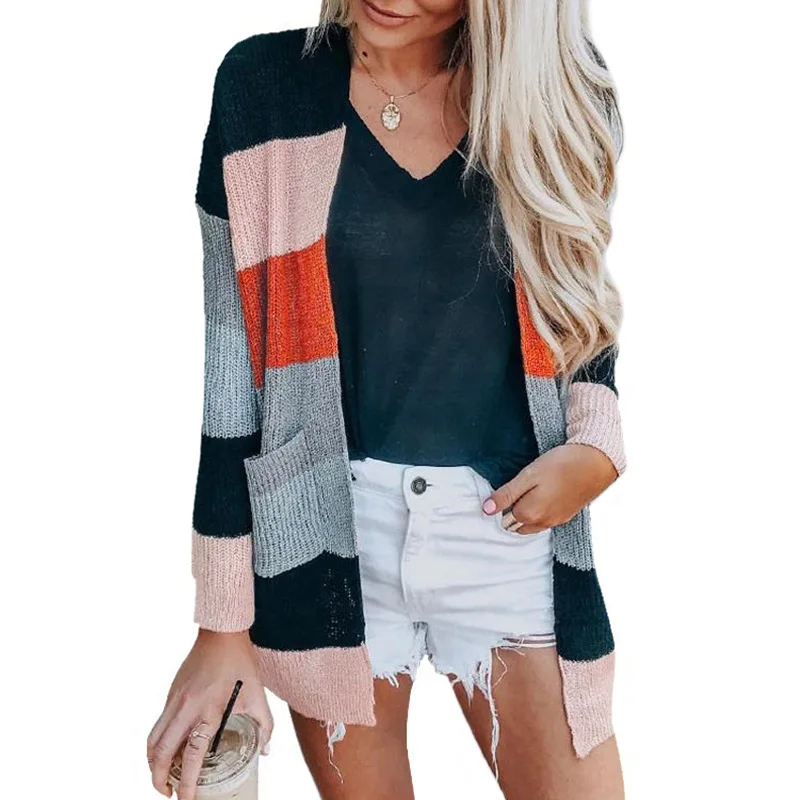 Colour Rainbow Striped Knitted Cardigan Women For Autumn 2020 Winter Long Sleeve Tops Designer Sweater |