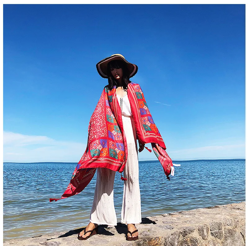 

Женская шаль, популярный женский хлопковый шарф с кисточками для путешествий, отдыха на море, Солнцезащитный Большой Пляжный платок, шаль 180...