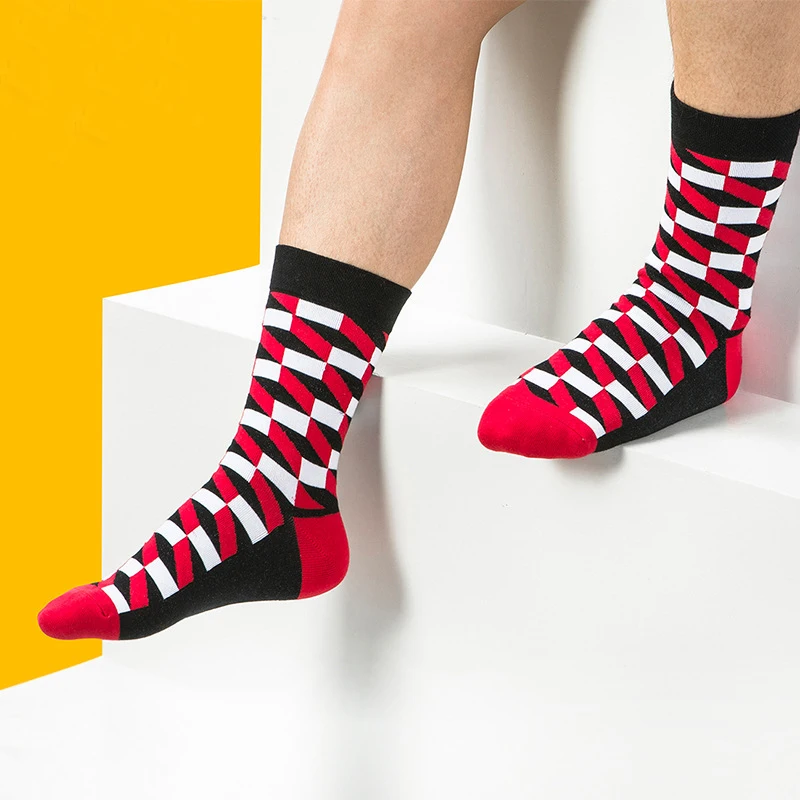 Хлопок мужская длинный ствол носки моды прилив Корея Плед торговли | Мужская