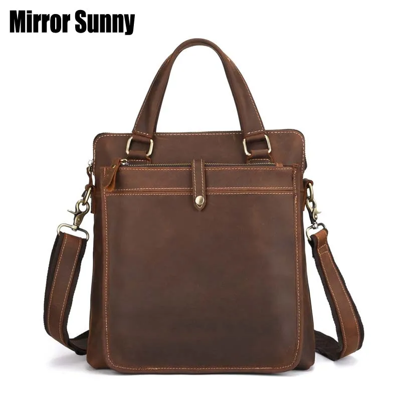 Men's Genuine Leather Briefcase Vintage Crazy Horse Male Handbags Fashion Single Shoulder Bag Crossbody BagsLaptop | Багаж и сумки