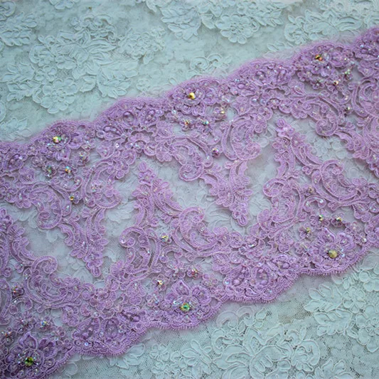25.5cm or 10inch -2yards/lot Bilateral Purple Handmade Beaded and Sequined Lace Trim with Rainbow Acrylic Stones Bridal Wedding | Дом и сад
