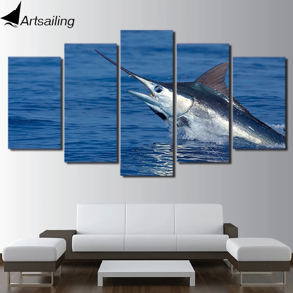 ArtSailing HD печать 5 шт. Холст Искусство меч Рыба Рыбалка украшение дома аксессуары