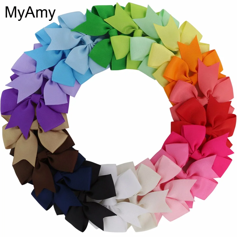 MyAmy 40pcs/lot 3'' Baby Girl Grosgrain Ribbon Boutique Hair bows WITH Alligator Clips hair Bows For girls kids hairbow | Детская