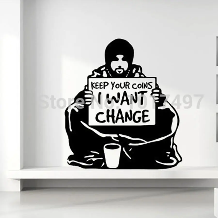 Geekery BANKSY художественная виниловая наклейка подходит для стен, автомобилей, окон-Держите ваши монеты. нищий бездомный, A2062