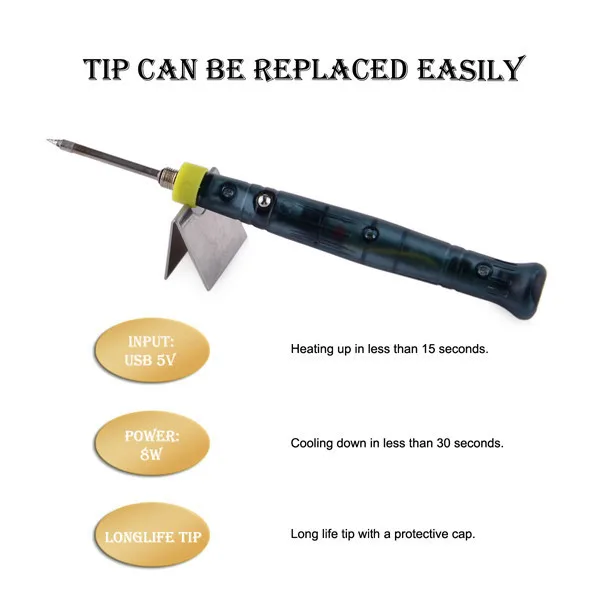 Горячая Распродажа портативный паяльник с питанием от USB 5 в 8 Вт долговечный
