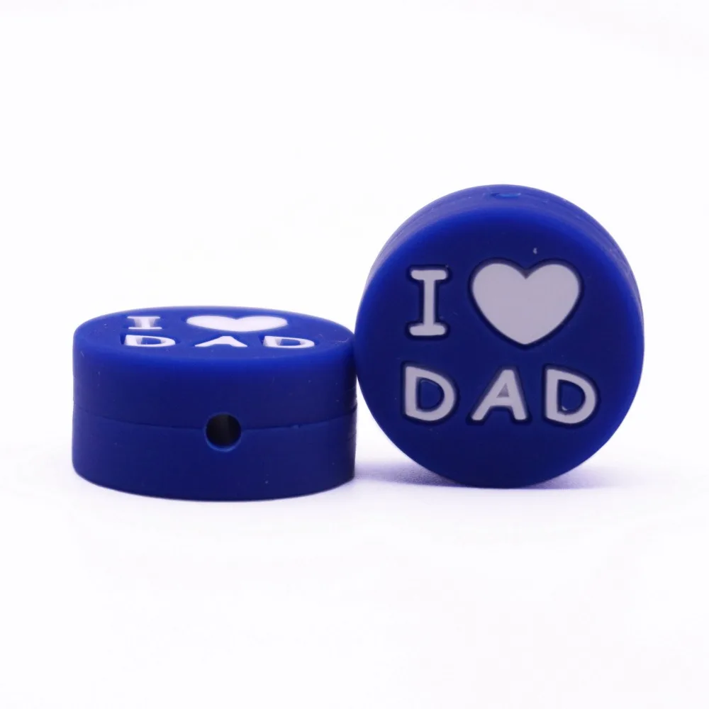 5 шт. силиконовые бусины I Love DAD плоские круглые Прорезыватели для зубов детский Прорезыватель застежка ожерелье Изготовление ювелирных изделий пищевой