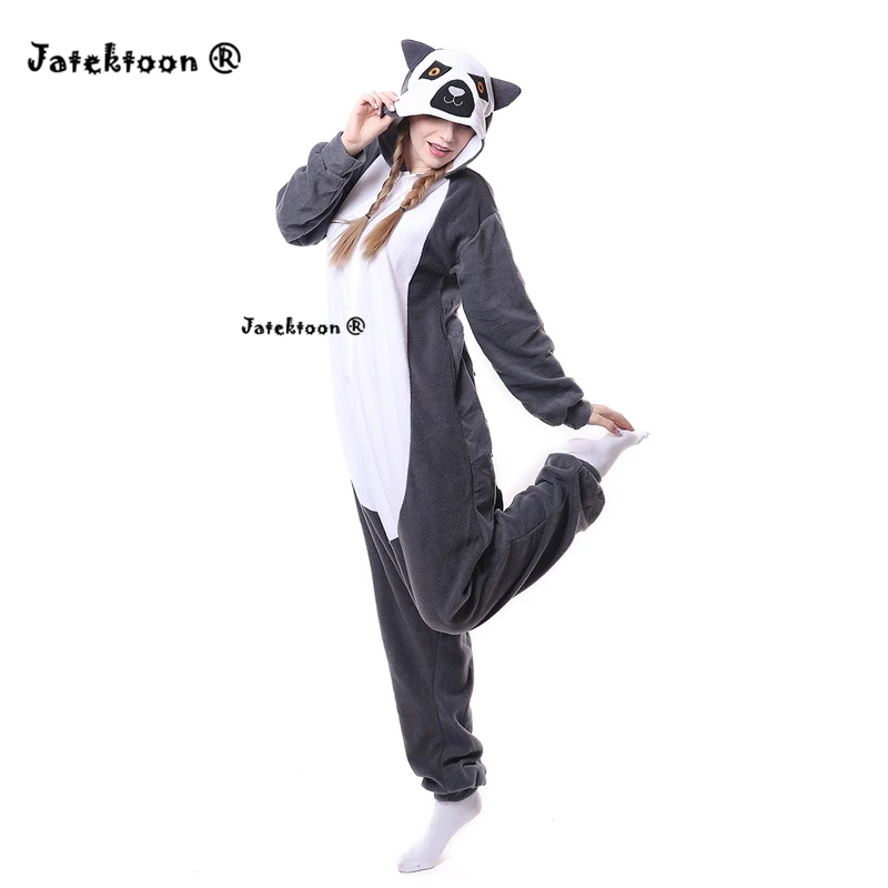 Милый чехол с животным узором Lemur длинный хвост обезьяна взрослых Onesie унисекс пижамы Хэллоуин костюмы для рождественской вечеринки