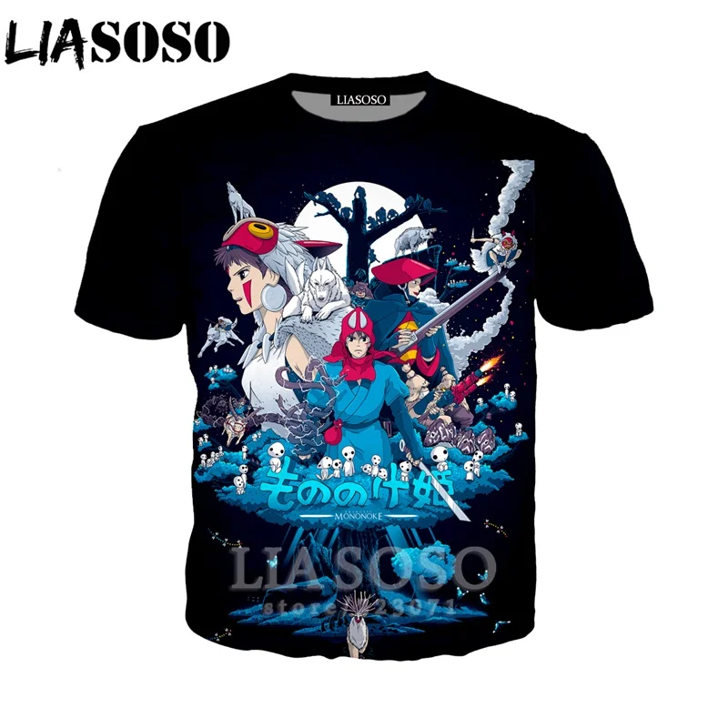 LIASOSO летняя новинка Мужская и Женская толстовка 3D принт аниме принцесса Mononoke