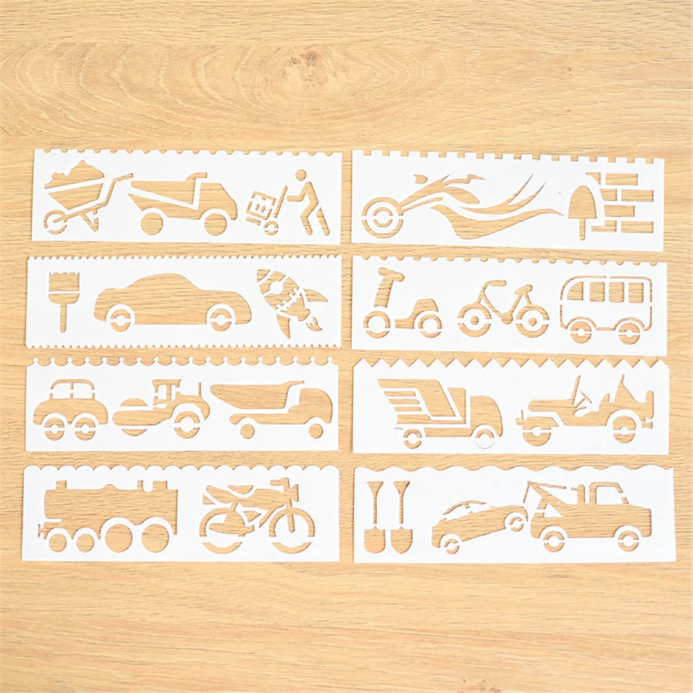 

8pc 5.5x18.3 cm Bike Car Theme Embossing Paper Card Template Layering Stencils For Walls Painting Scrapbooking Stamp Album Decor