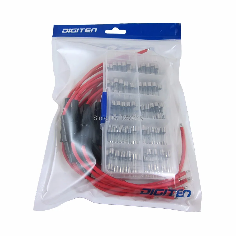 100pcs Box Glass Fuse 5x20mm Quick Fast Assorted 0.5A 1A 2A 3A 4A 5A 6A 8A 10A 15A + 16 AWG Wire Holder | Обустройство дома