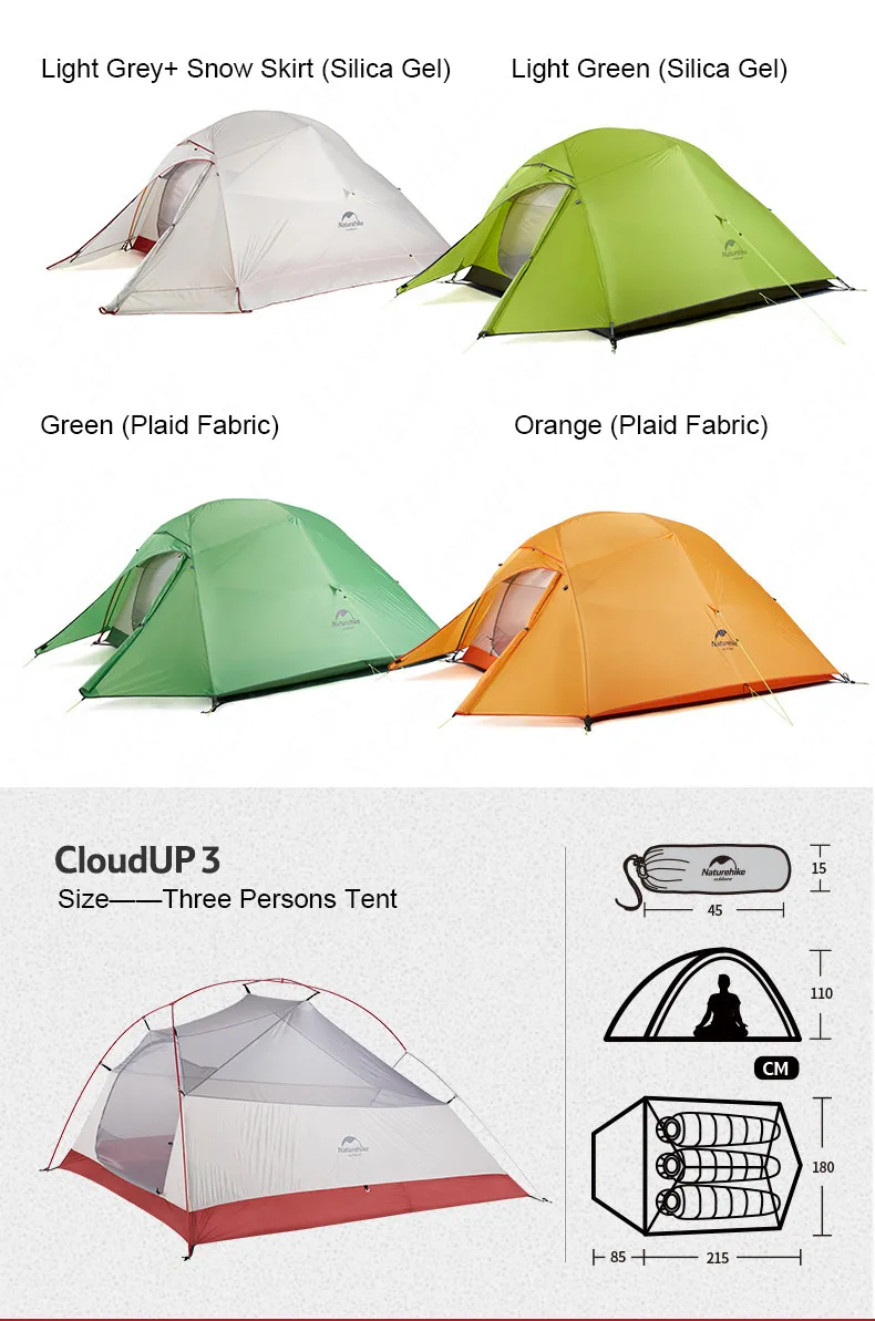 Naturehike Upgrade CloudUp3 палатка 20D силиконовый Двухслойный 3 человек Сверхлегкий портативный алюминиевый полюс кемпинговая палатка NH18T030-T