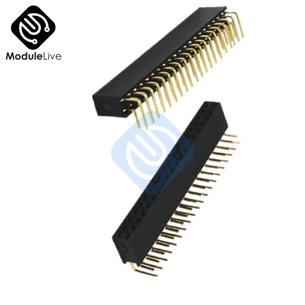 

10PCS 2X20Pin 40Pin Double Row Female Right Angle Header Socket Pin Strip 2.54mm